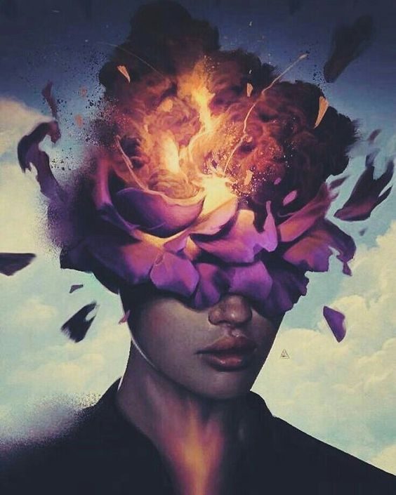 Artwork of a woman with mind blooming and electricity pouring out