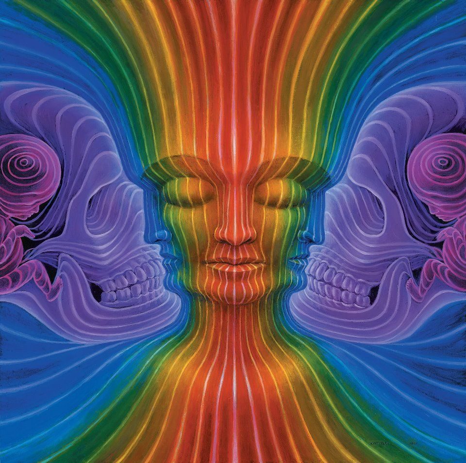 Psychedelic Art by Alex Grey featuring elements of birth and death